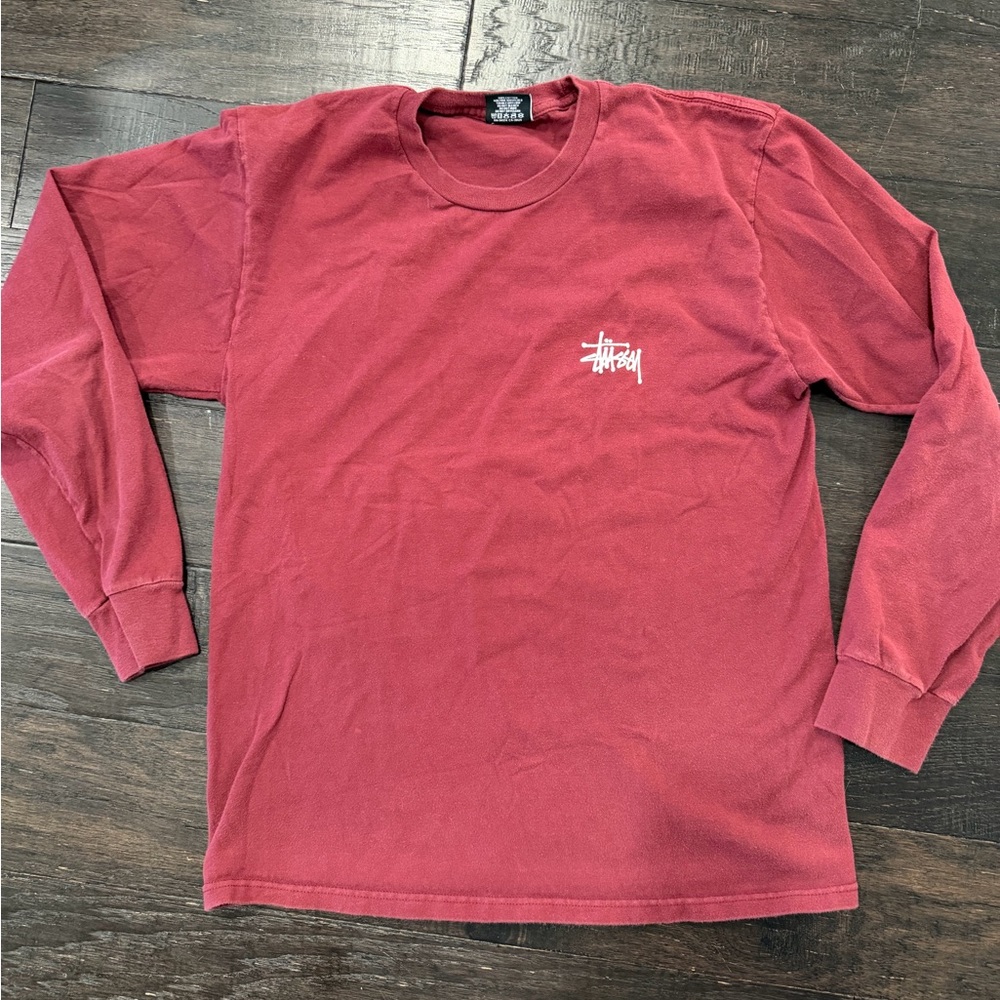 Vintage Stüssy Red Burgundy Long Sleeve Shirt M - Picture 2 of 5